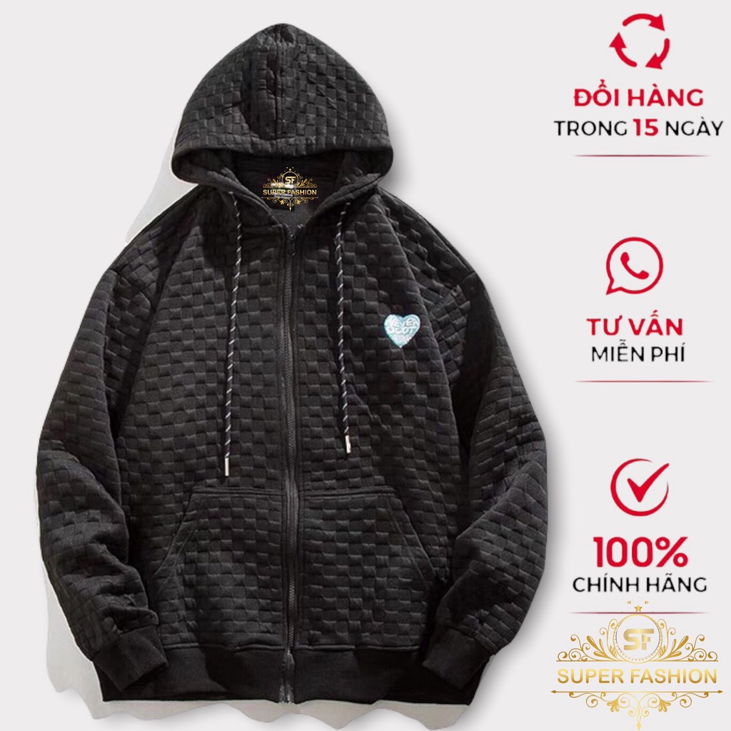 Áo khoác Hoodie Nam Super Fashion Nỉ Ngoại 1 Lớp  Khóa Xéc Thêu Trái Tim Hot Trend