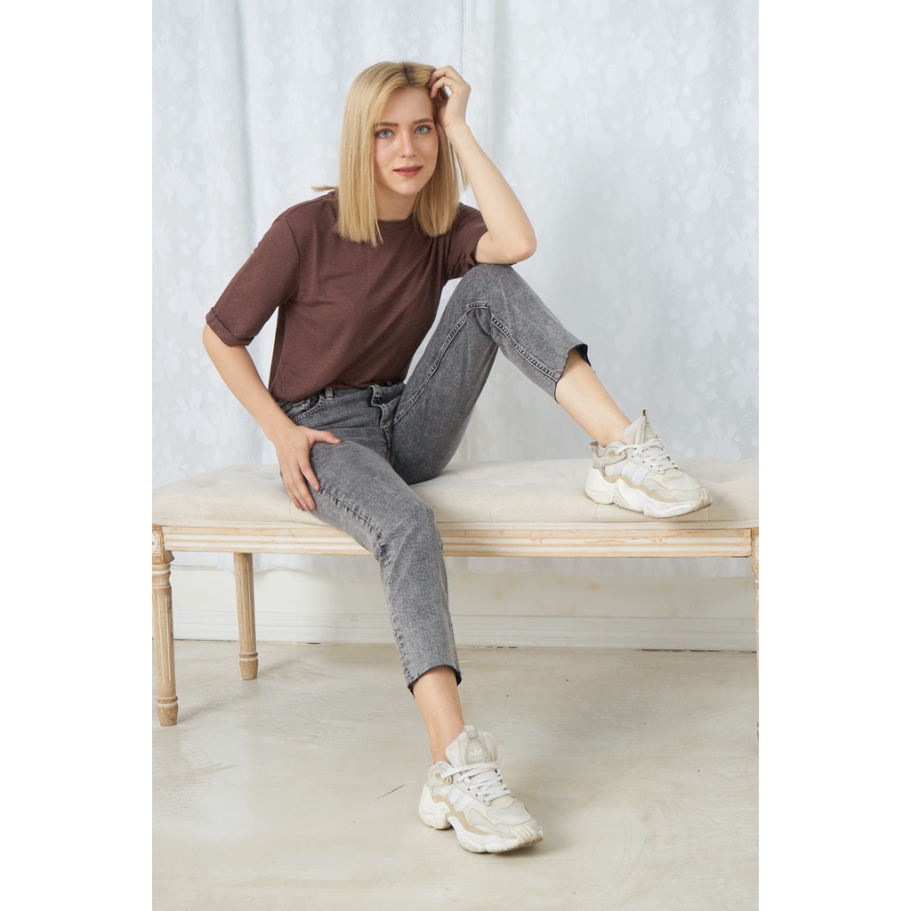 Quần jeans xám dáng 9 tấc xuất khẩu