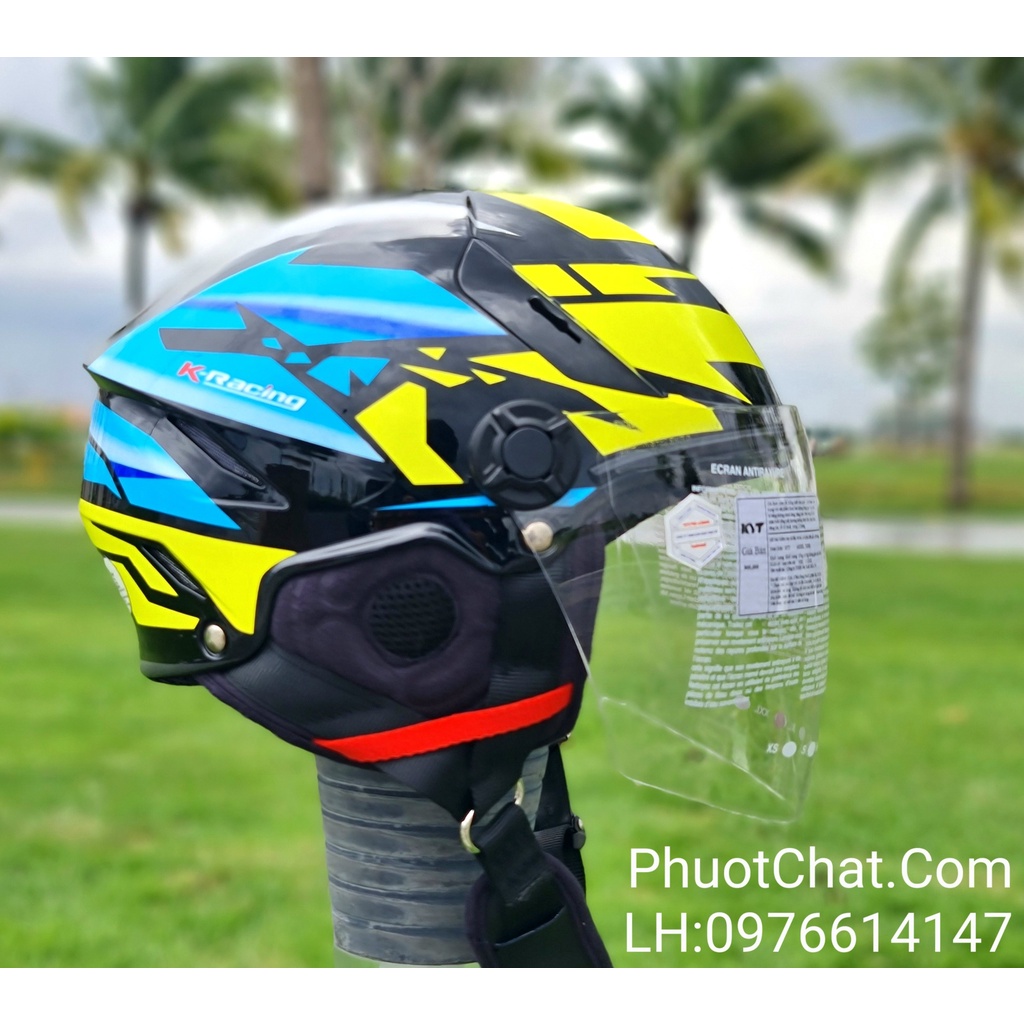 Mũ bảo hiểm 3/4 KYT TIGER JET tem 01 xanh/đen/vàng