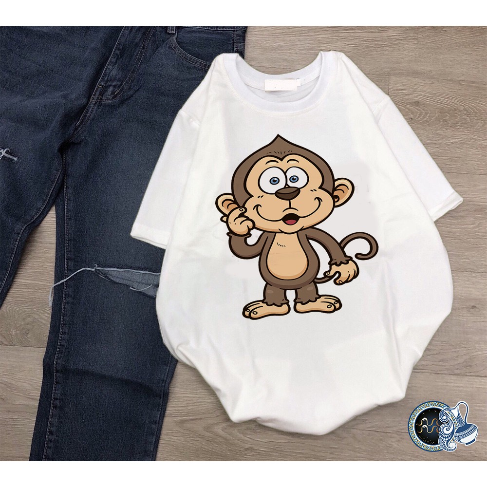 Áo thun Cotton Unisex - 12 Con Giáp - Tuổi Thân - Khỉ con vui nhộn