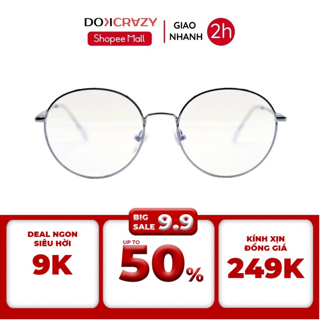 Kính cận tròn nam nữ DOKCRAZY gọng kim loại có thể cắt mắt phong cách Hàn Quốc HANY