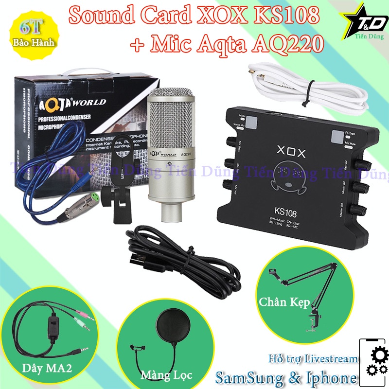 Mic thu âm Aqta AQ220 và sound card ks108 chân màng MA2- bộ live stream karaoke aq220 với sound card ks108 bản tiếng anh