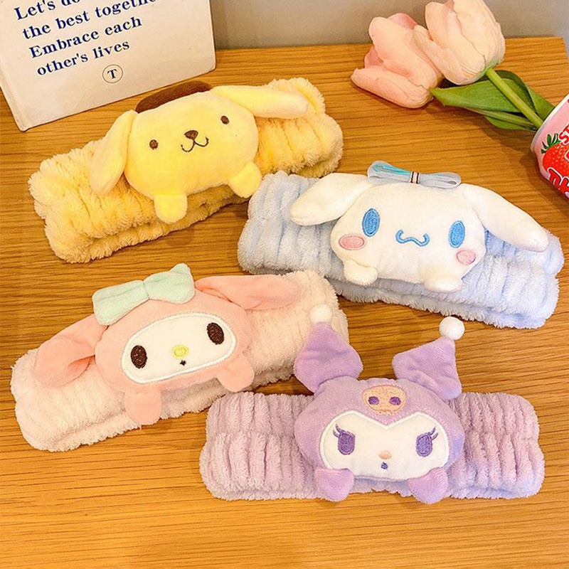 SANRIO Băng Đô Cài Tóc Co Giãn Đính Lông Nhung Dễ Thương Cho Nữ