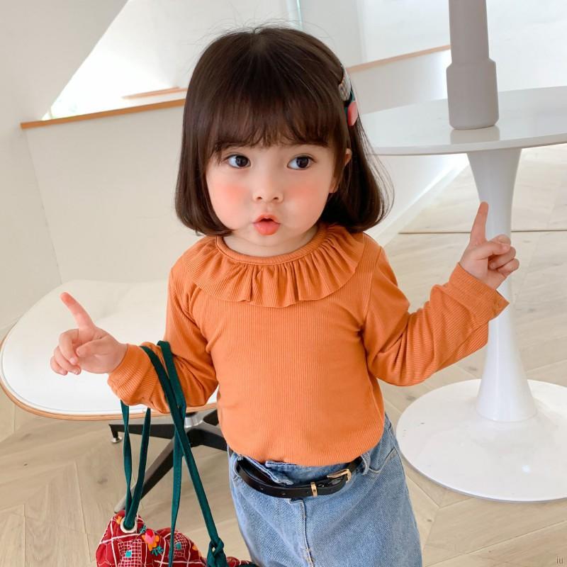 IU Autumn Baby Girl Cute Solid Color Long Sleeve Blouse Casual Kids Sweet Pullover Tops