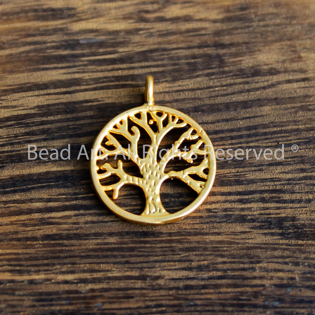 1-2 Charm Treo Hình Cây Tree of Life Màu Vàng Đồng, Làm Vòng Tay, Trang Sức, Phong Thuỷ S43 - Bead Art