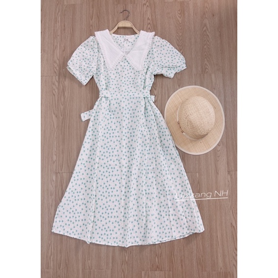 Váy hoa nhí cổ sen viền bèo dây thắt eo siêu tôn dáng VKE1978 Ulzzang style🌸 Hàng Quảng Châu