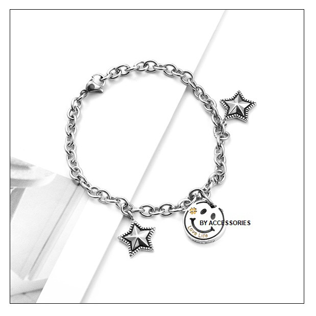 Lắc tay titan unisex mặt cười ngôi sao không gỉ UB190304