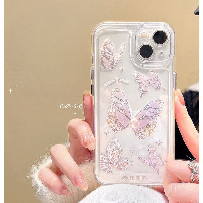 Ốp Điện Thoại Silicon Trong Suốt Họa Tiết Bướm Cho IPhone 11 12 13 Pro Max XS X XR 7 8 6 6S Plus SE 2020
