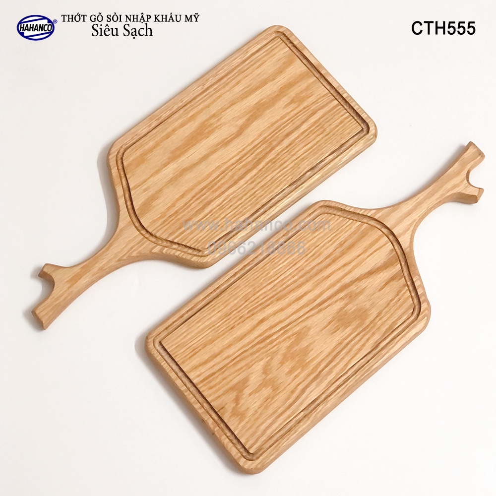 Thớt gỗ sồi Mỹ (OAK) tay cầm sừng hươu, có rãnh bao quanh - Xuất Khẩu Châu Âu - CTH555