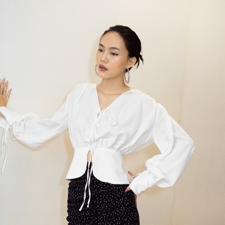 Áo Trắng Tay Phồng Cổ V EDINI - A1172