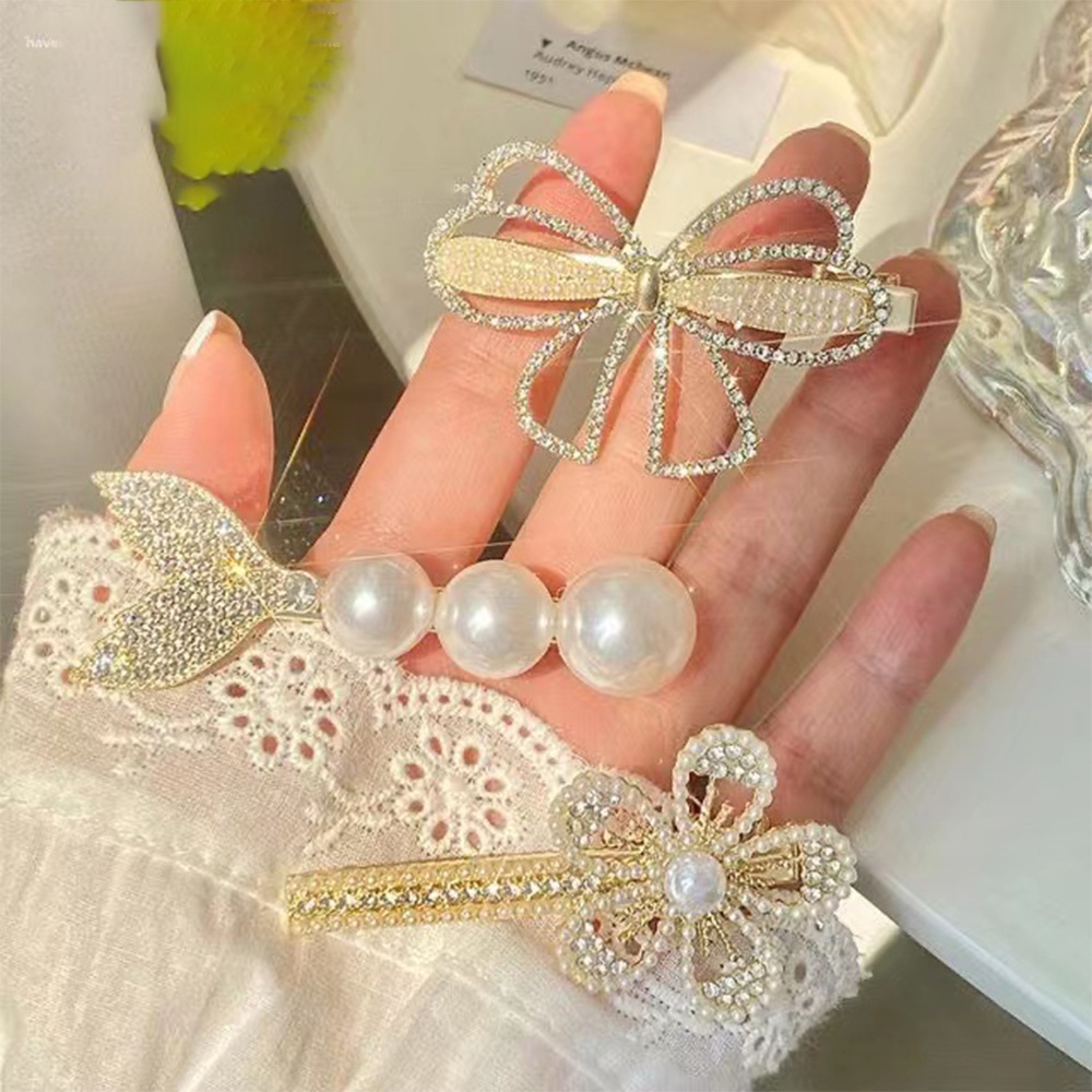 Kẹp tóc IF YOU đính đá và ngọc trai giả bằng hợp kim phong cách Hàn Quốc