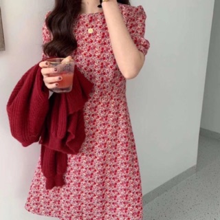 Váy hoa nhí vintage ngắn tay sắc màu🌸 VKE7012 Hàng Quảng Châu