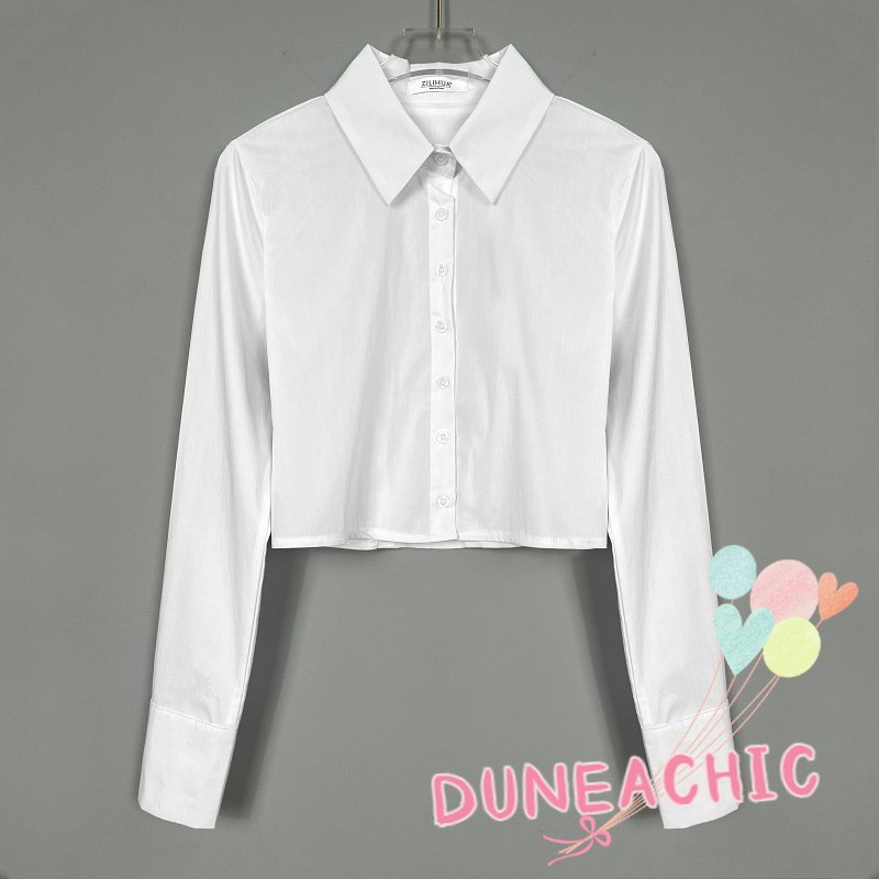 DUNEA Áo Sơ Mi Tay Dài Dáng Ngắn Hở Eo Quyến Rũ Cho Nữ