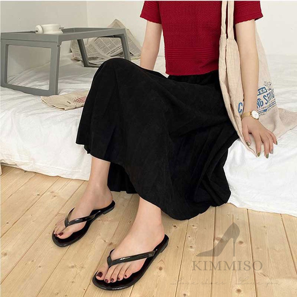 [SIÊU RẺ] Dép lê kẹp tông quai mảnh thời trang đen/trắng/kem/bò đế bệt mũi tròn đi mưa đẹp – Kimmiso DX06020