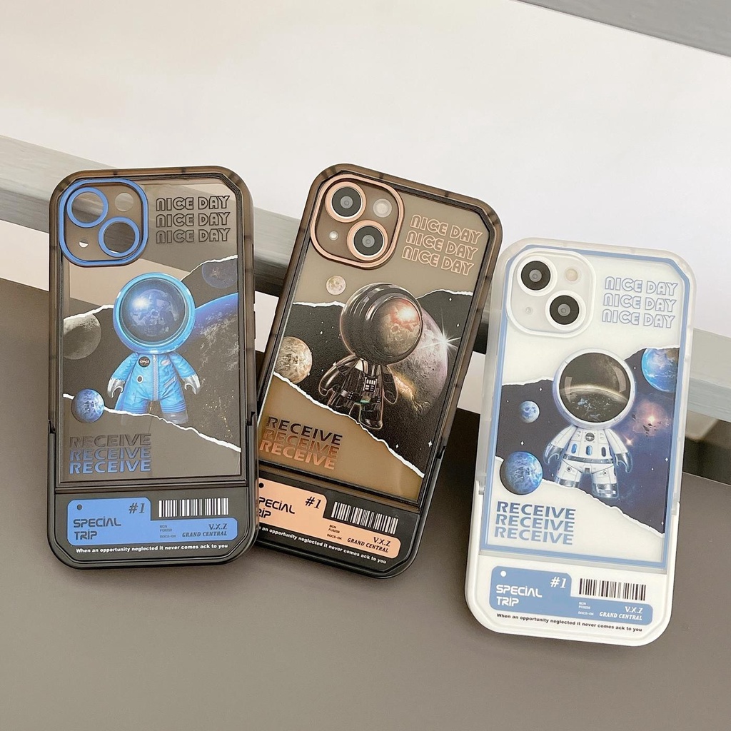 Ốp Điện Thoại Tpu Dẻo Họa Tiết Hoạt Hình Phi Hành Gia Kèm Giá Đỡ Tàng Hình Cho iphone 13 12 11 pro xs max xr 7 / 8 plus