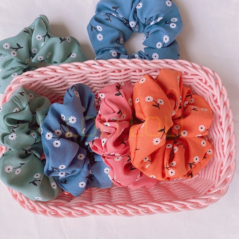 Scrunchies cột tóc, buộc tóc họa tiết hoa nhí dễ thương