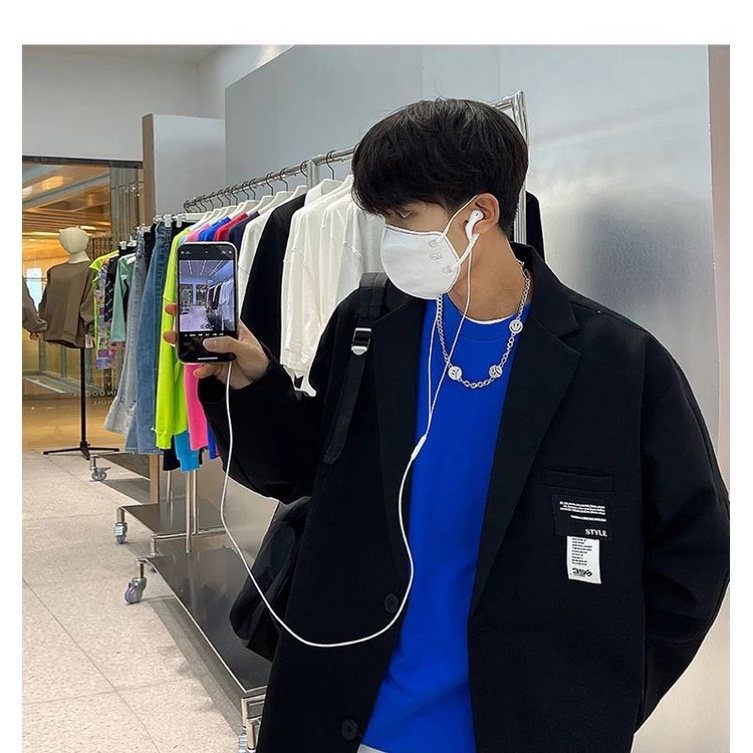 ÁO KHOÁC BlAZER FORM RỘNG T-A-N phong cách Hàn Quốc AV02 thời trang unisex size nam nữ dể phối đồ màu den in ngực
