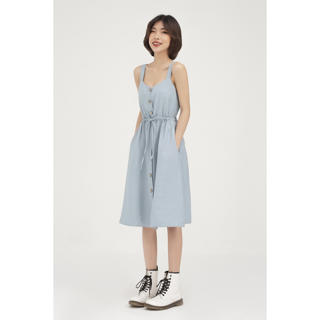 Đầm 2 dây nữ nẹp nút GUMAC phong cách vintage, màu ghi đủ size DB430 | BigBuy360 - bigbuy360.vn