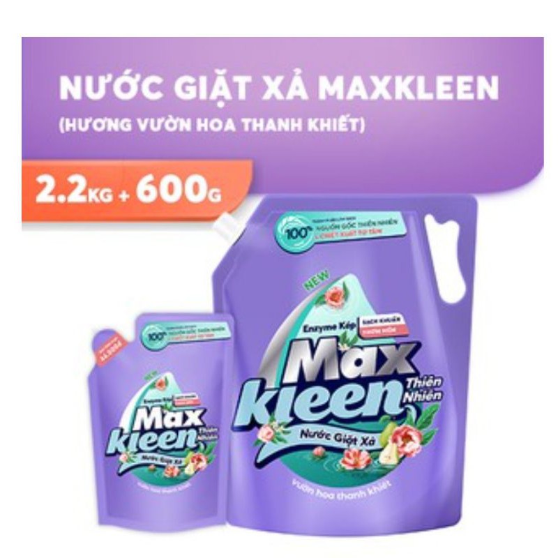 Nước giặt xả Maxkleen hương vườn hoa thanh khiết túi 2.2kg- Tặng kèm túi 600g