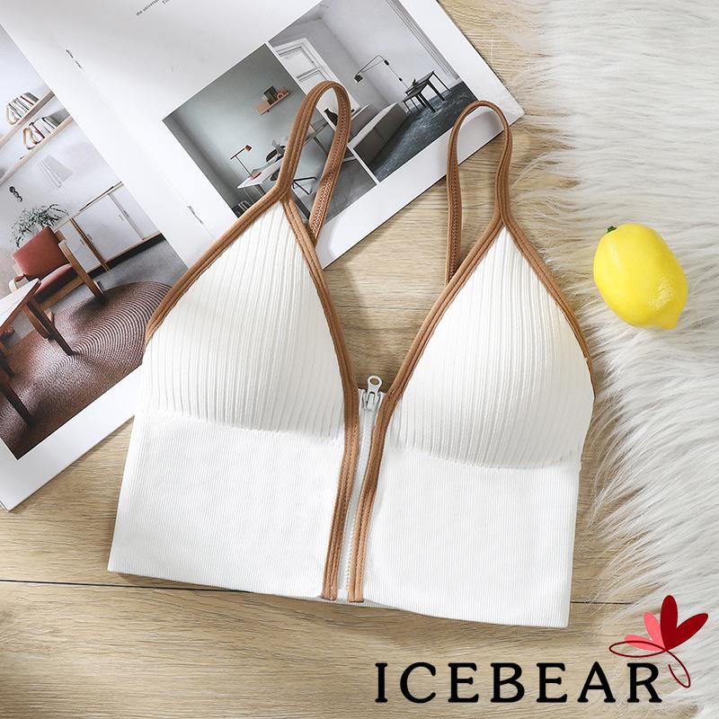 Áo Lót Croptop Không Tay Hở Lưng Có Khóa Kéo Màu Sắc Trơn Dành Cho Nữ