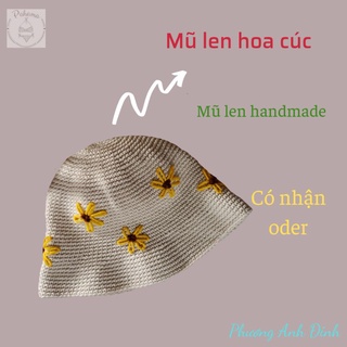 Mũ len handmade - mũ len thêu hoa cúc - mũ len móc hot trend