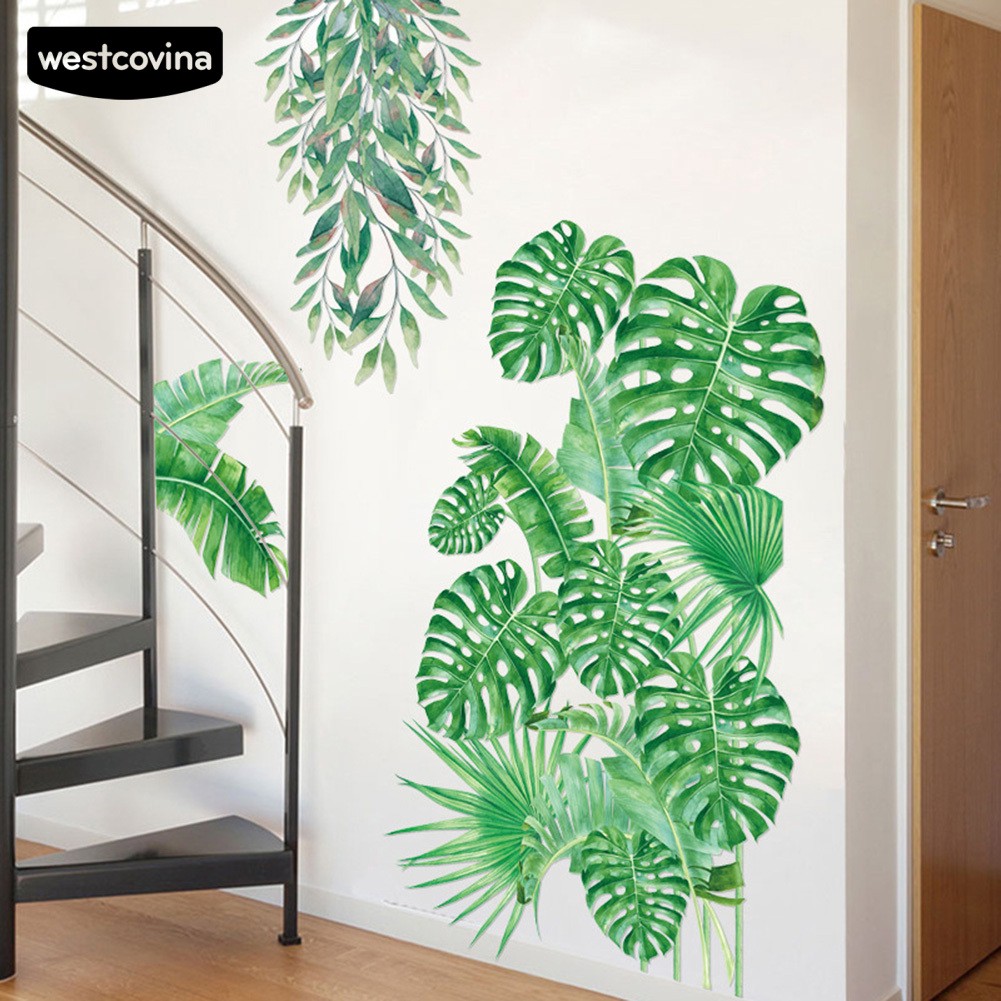 Miếng dán tường hình lá nhiệt đới cho trang trí tường TV nhà trẻ