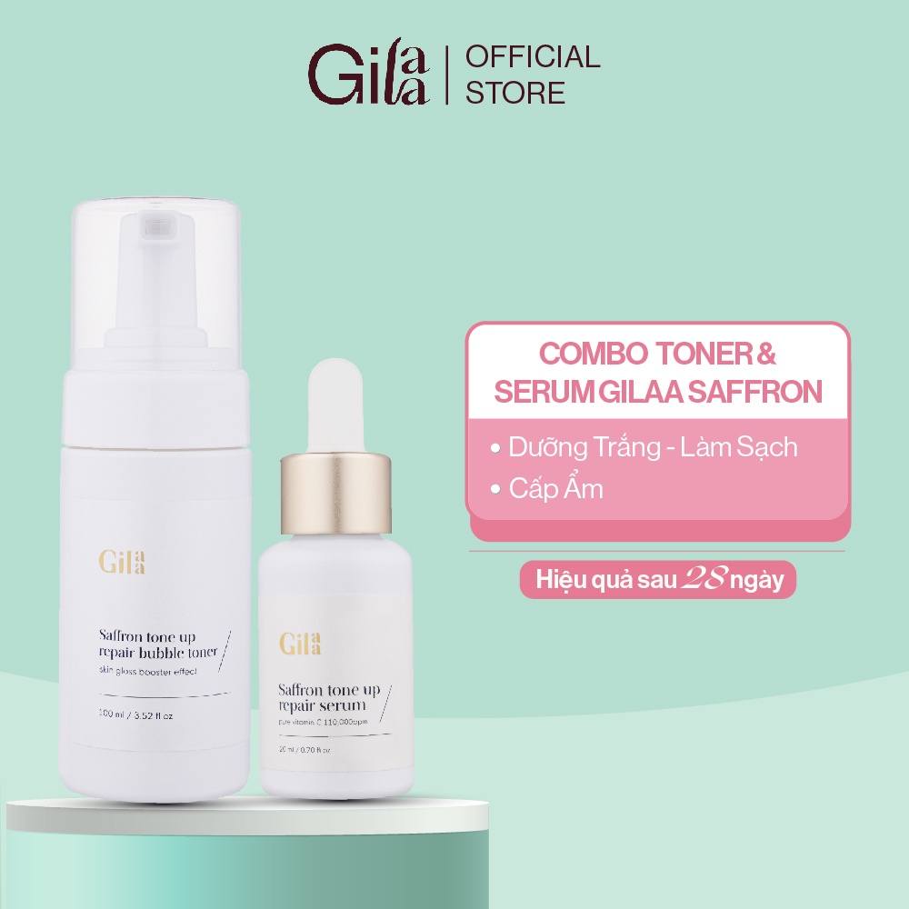 Bộ đôi Gilaa Nước cân bằng dạng bọt bong bóng 100ml & Tinh chất tươi dưỡng trắng 20ml