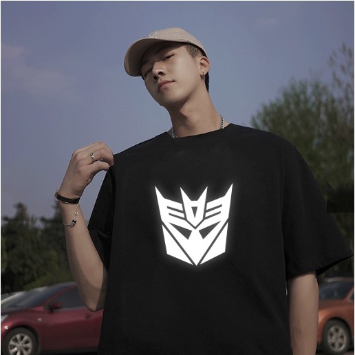Áo phông đen nam nữ phản quang tay lỡTRANSFORMER dáng unisex oversize form rộng mix quần jean siêu chất
