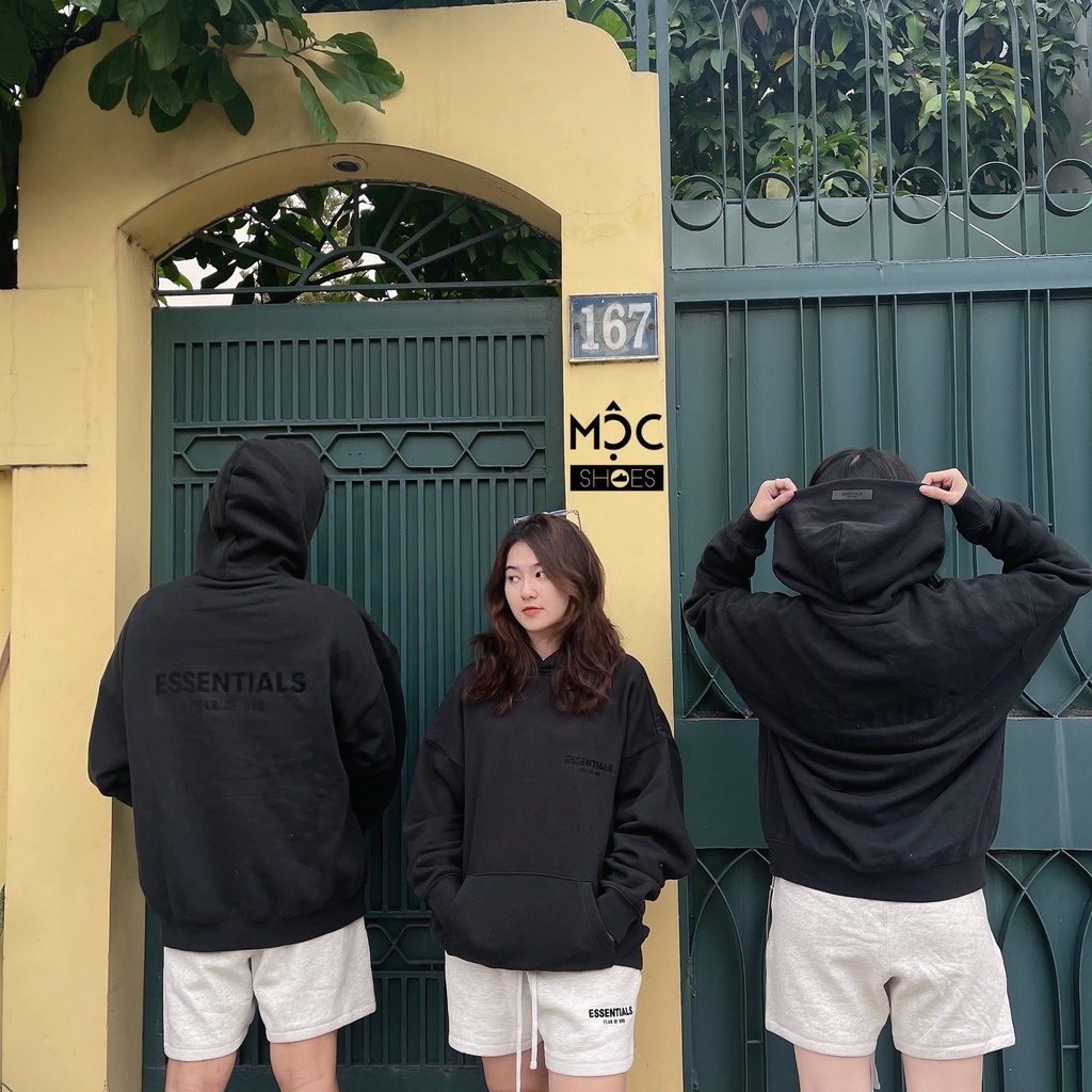 [CHÍNH HÃNG] Áo khoác Hoodie tay dài Fear Of God Essensial màu Đen Black SS22