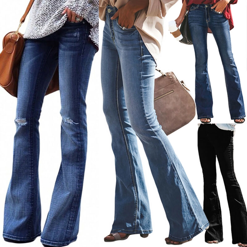Quần jean dài thiết kế ống loe thời trang cho nữ
