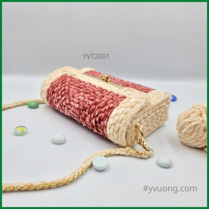 [Có sẵn hàng] Túi Xách Nữ Handmade Đan Sẵn YVT2001 – Túi Đeo Chéo Nữ Handmade Đan Sẵn Sợi Len Nhung Đan Móc Thủ Công