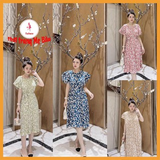 Váy bầu đẹp hoa cúc dập ly 45 -70kg (hình thật ) mặc truóc và sau sinh.