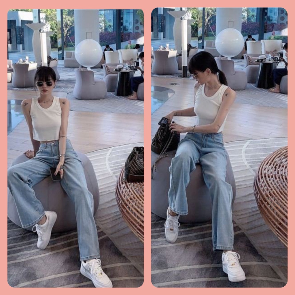 Quần Baggy Jean Ống Rộng,Quần Baggy Jean Ống Rộng Dáng Suông Lưng Cao (Vải Bao Xịn)
