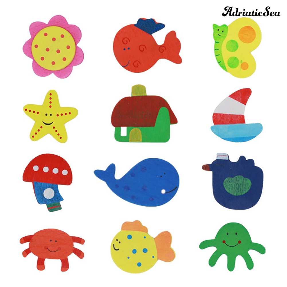 Set 12 miếng dán nam châm gắn tủ lạnh hình động vật hoạt hình bằng gỗ tiện dụng