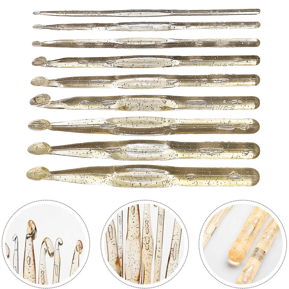 Set 9 Kim Móc Len Tay Cầm Bằng Nhựa Nhiều Màu Sắc