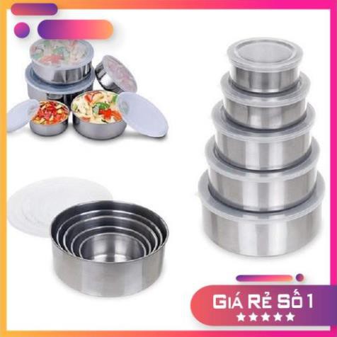 Bộ 5 bát inox đựng thực phẩm có nắp đậy đủ kích thước siêu bền