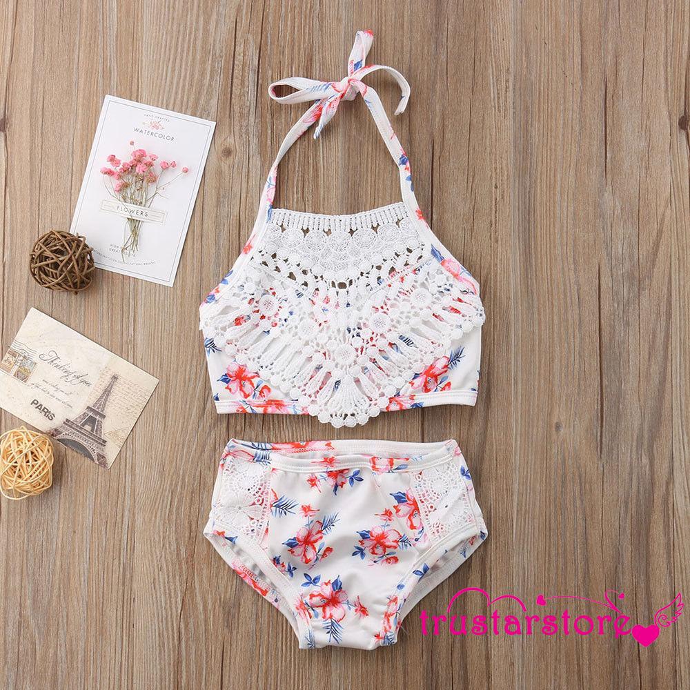 ✦ZWQ-Cute 2Pcs Toddler Baby Girl Lace Swimwear Bathing Suit Bikini Outfits