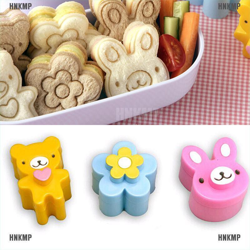HNKMP 3 PCS Sandwich Crust Cutter Cookie Bread Mold Bento Maker Rabbit Panda Flower