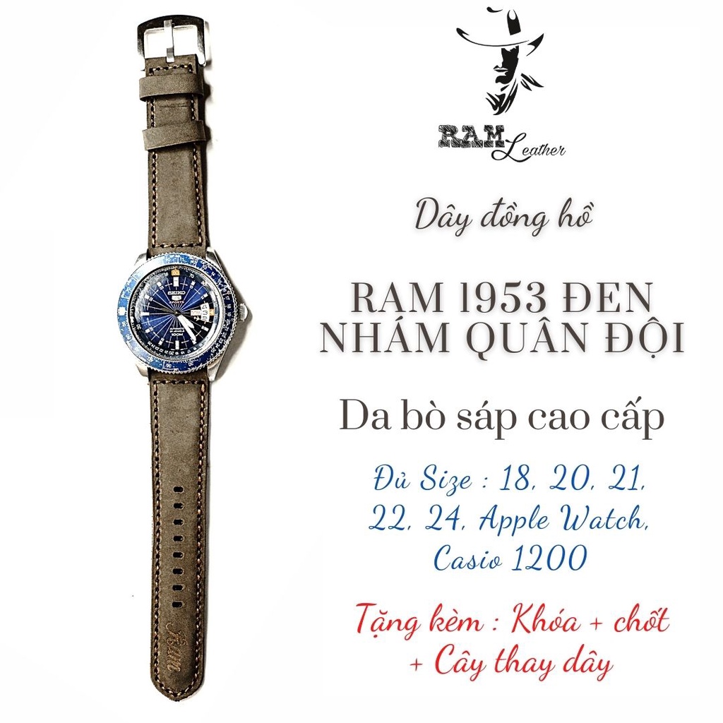 Dây đồng hồ RAM Leather vintage 1953 da bò sáp cao cấp