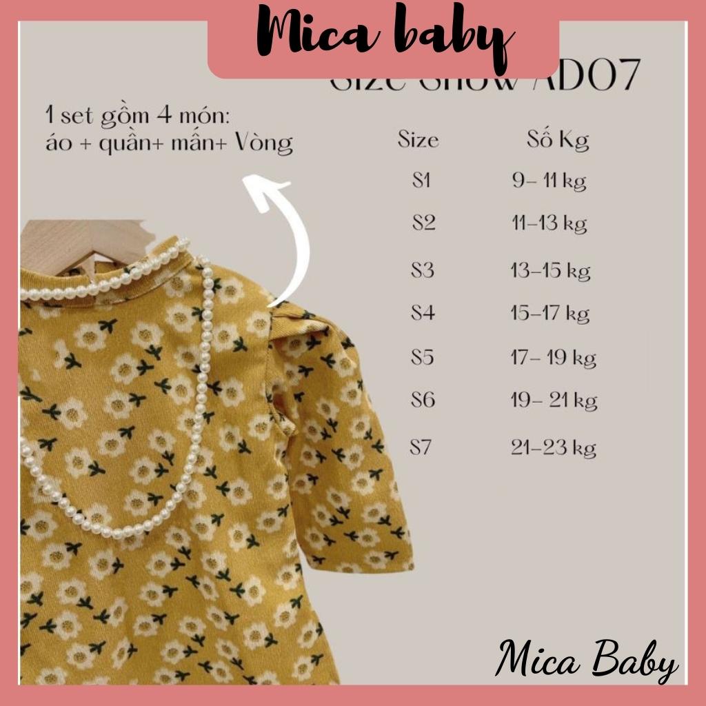 Áo dài nhung hoa vàng dễ thương cho bé gái Mica baby AD07