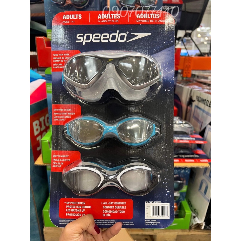 Set 3 kính bơi Speedo của Mỹ Tròng kính chống tia UV bảo vệ mắt khỏi ánh nắng mặt trời - EDS Hàng Mỹ