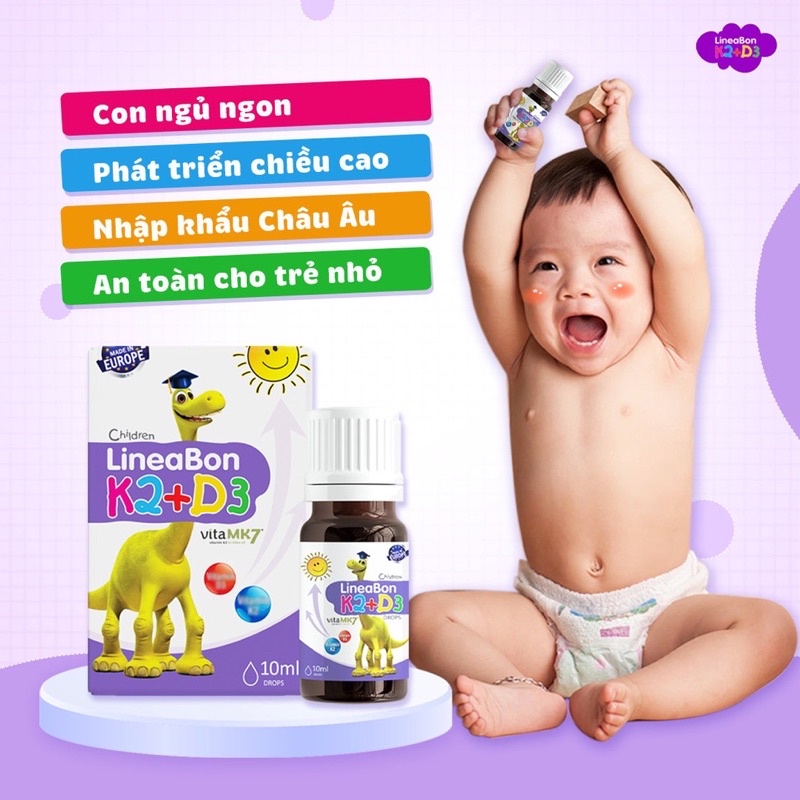 Vitamin D3K2 Lineabon tăng chiều cao cho bé hiệu quả + quà gói tăm bông