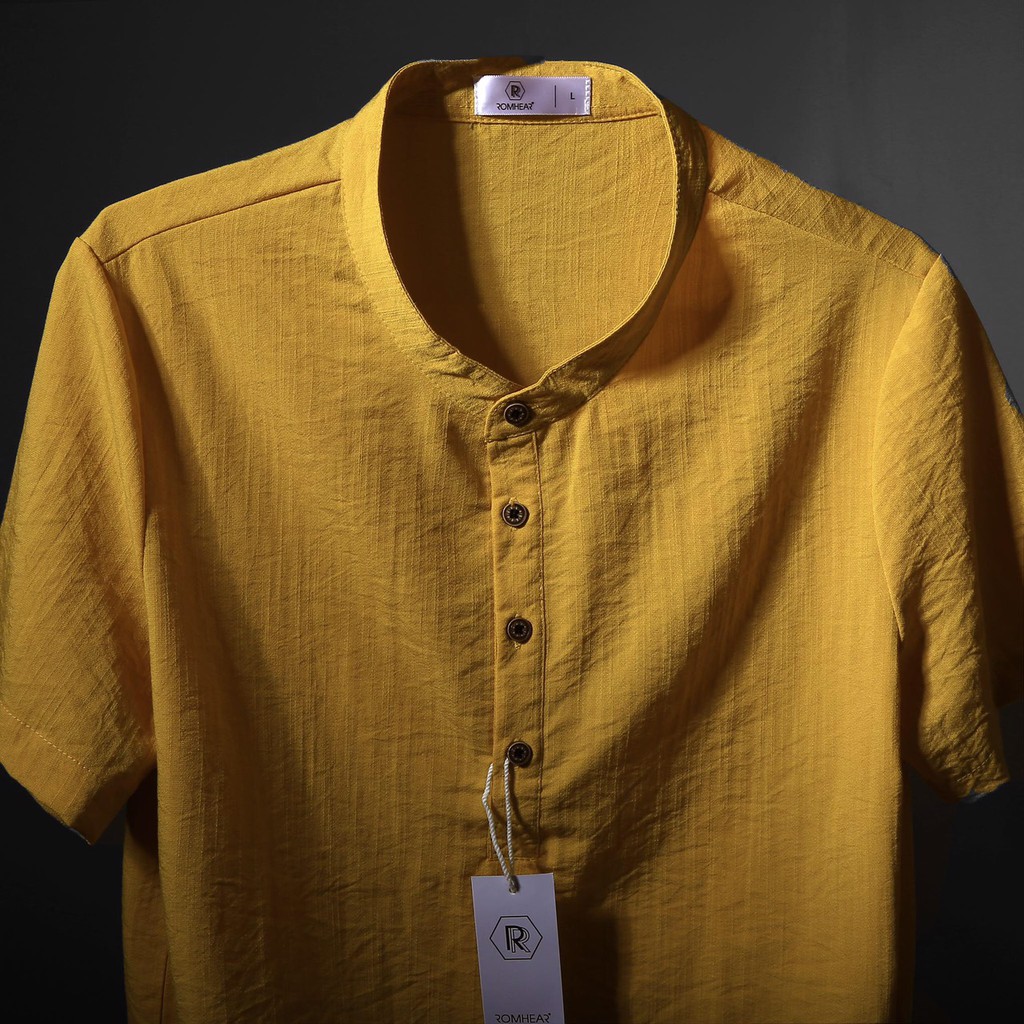 Áo sơ mi Đũi cổ tàu siêu đẹp màu Vàng | BigBuy360 - bigbuy360.vn