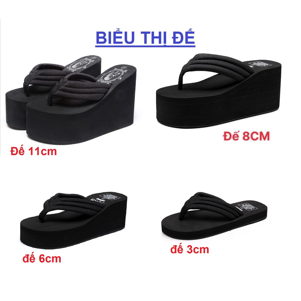 (SẴN HÀNG) Dép Tông Nữ Xỏ Ngón Đế Cao 11cm, 8,5cm Đính Nơ/ Dép Kẹp Đế Xuồng