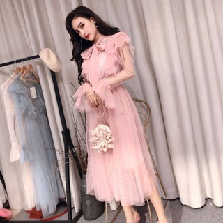 Đầm Tiểu Thư 2 Lớp Lưới Dài Thanh Lịch