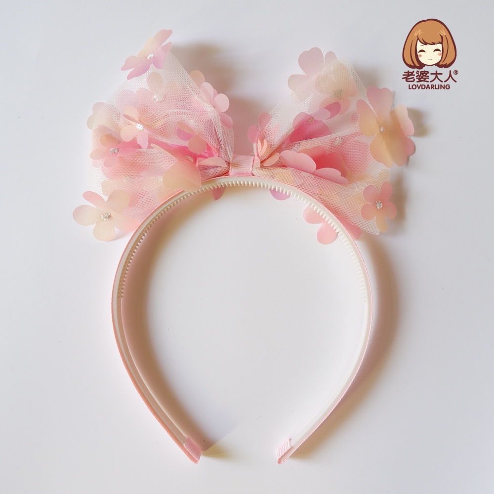 Băng Đô Voan Đính Hoa Màu Hồng Dễ Thương Phong Cách Hàn Quốc Cho Bé Gái