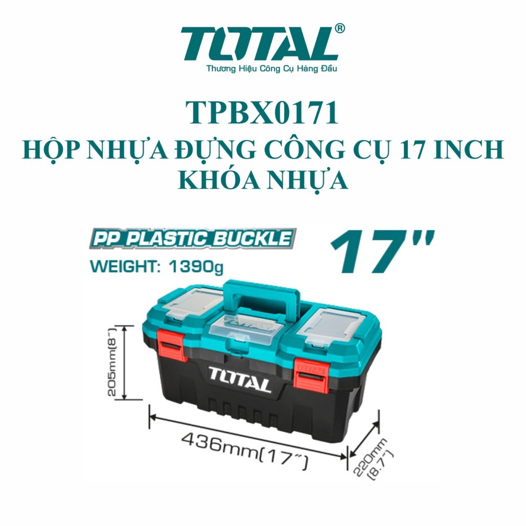 Hộp nhựa đựng công cụ 17 inch khóa nhựa Total TPBX0171