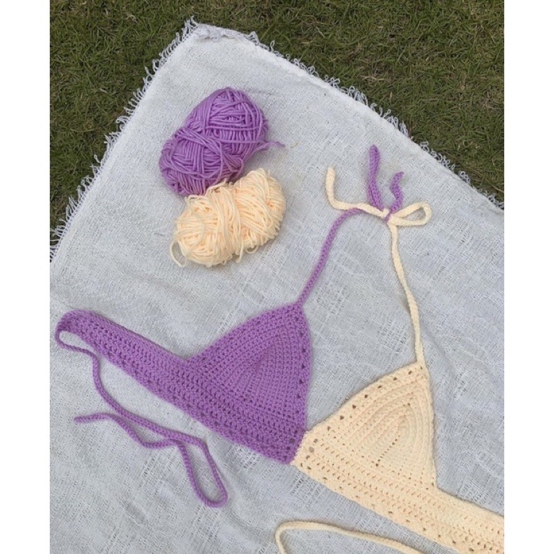 Áo bikini 2 màu len móc