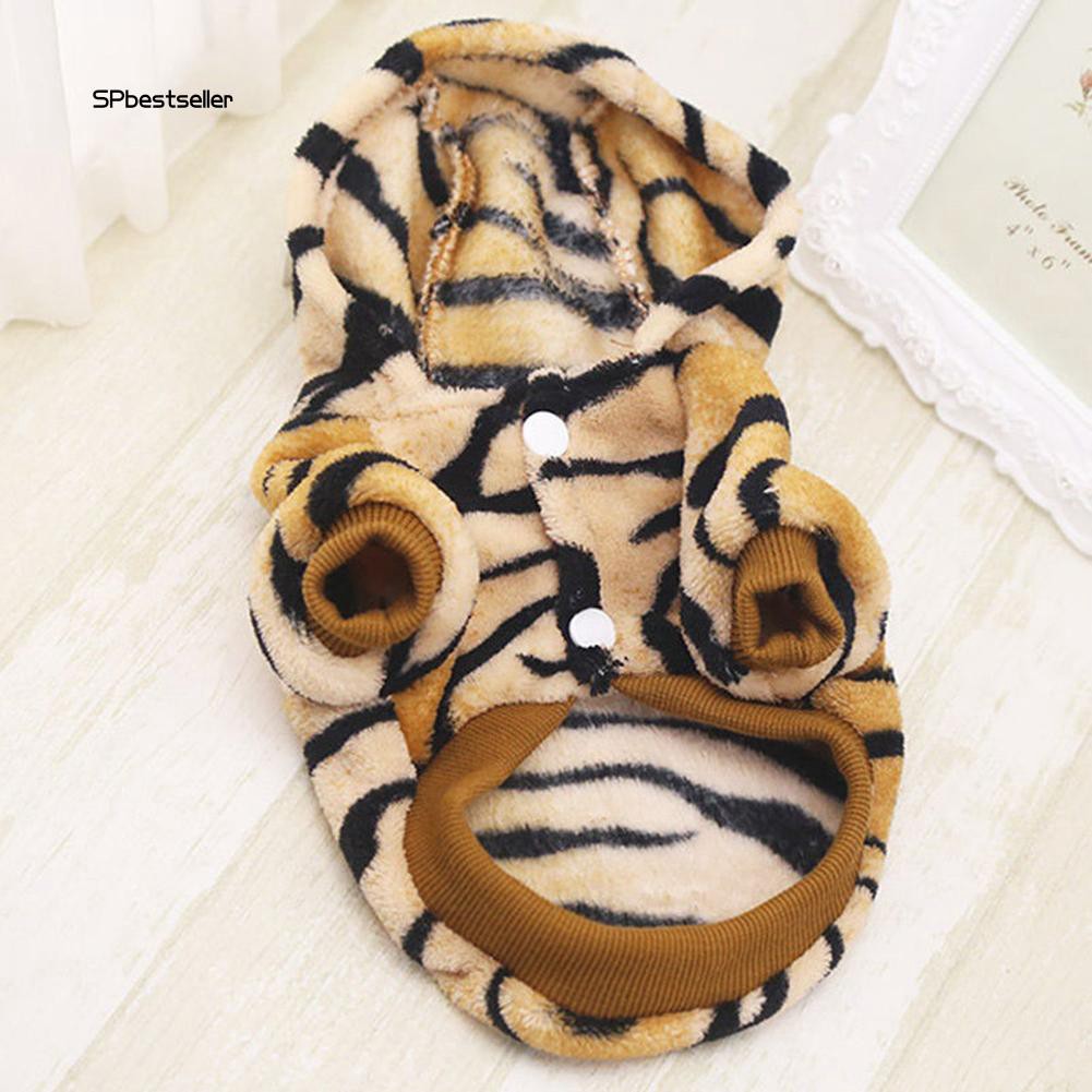 Áo khoác hoodie có nút cài họa tiết kẻ sọc ngang da hổ đáng yêu dành cho thú cưng