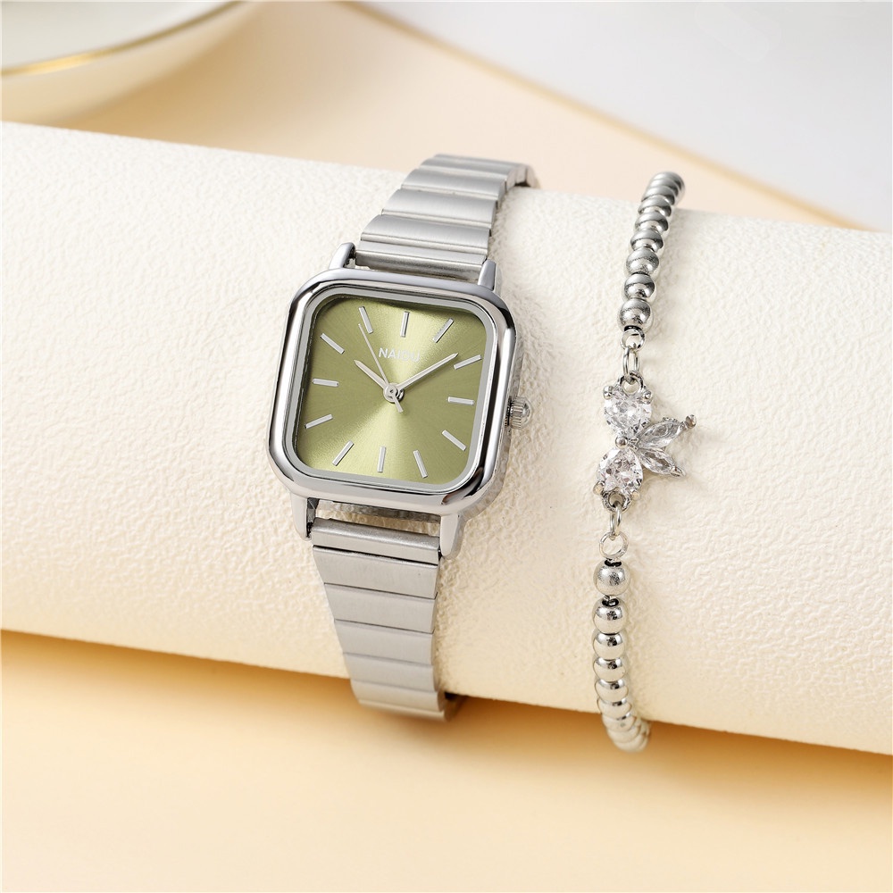 Đồng Hồ Quartz Mặt Vuông Với Dây Đeo Thép Mạ Bạc Thời Trang